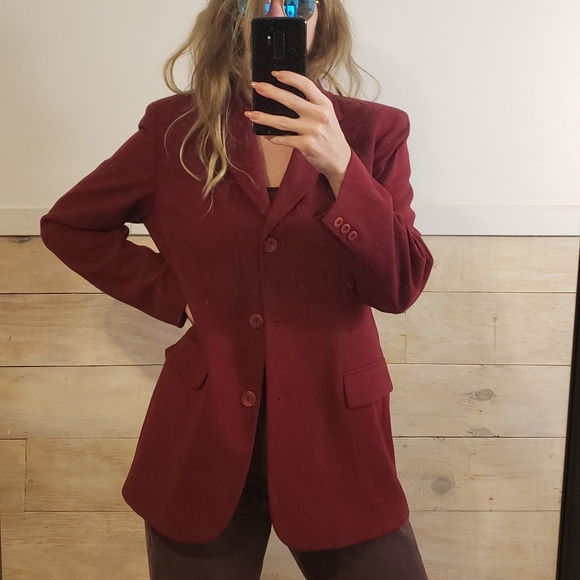 Jones new York red oversize relaxed fit boyfriend blazer with shoulder pads - Picture 4 of 9